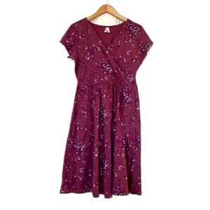 Pact Organic Cotton A-Line Crossover Wrap Dress | Large | Plum Floral